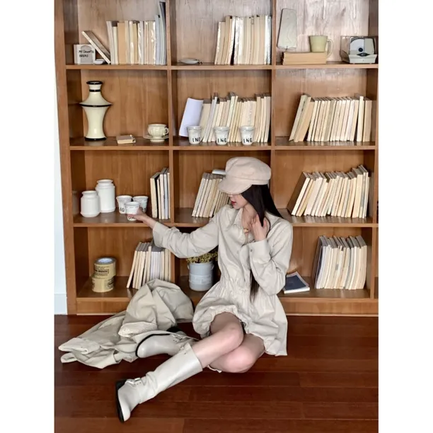 【赵小小&高智女主】8582 复古拼接衬衫早秋polo领长袖宽松连衣裙女