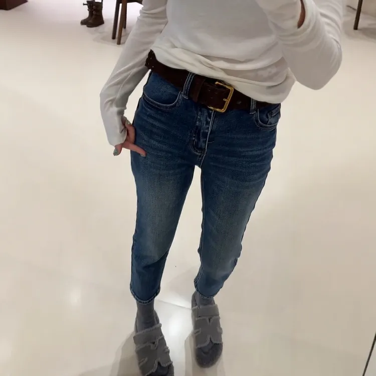 秋季新款高腰显瘦百搭九分烟管裤大码女装小个子时尚牛仔直筒裤子