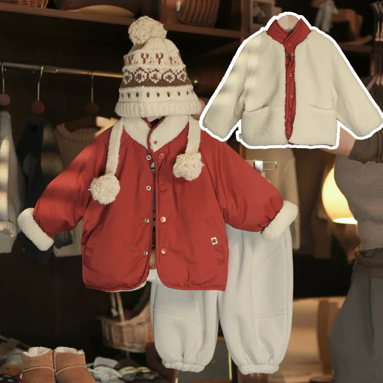 【俩只橙】《冬》冰糖葫芦~枣红色两面穿棉服+薄绒卫衣+厚绒pp裤