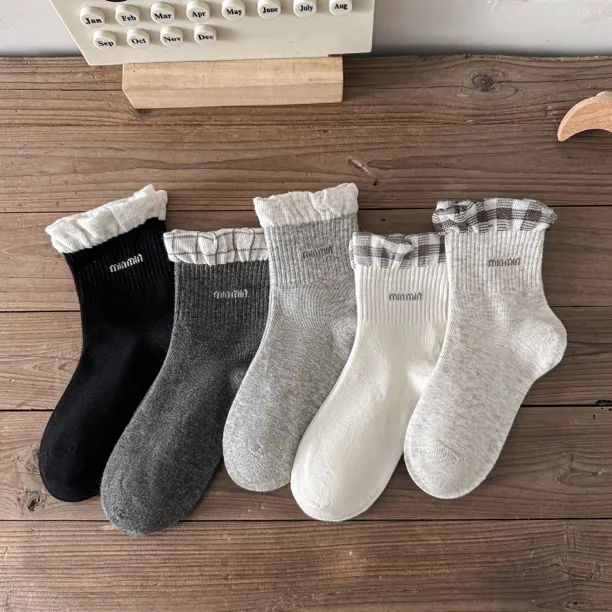 2025秋冬新品女童袜子棉无骨儿童中筒袜韩版花边公主袜松口不勒腿