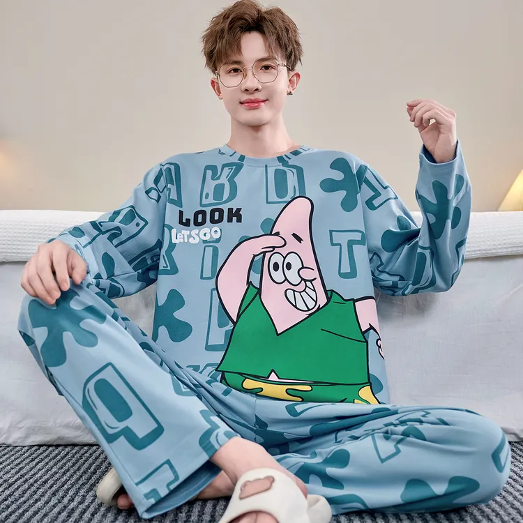2025新款男士睡衣春秋冬季纯棉薄款长袖卡通动漫加大码家居服套装
