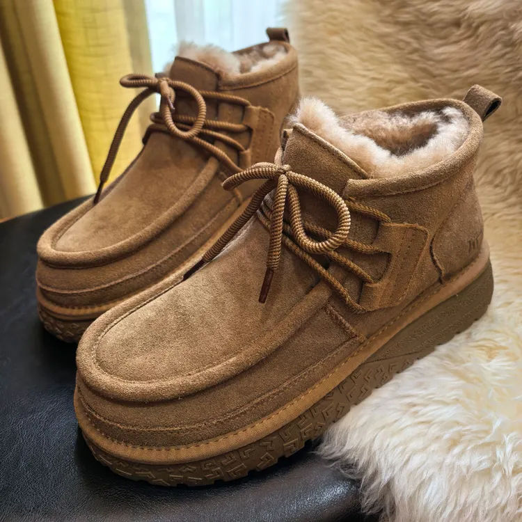 牛皮+全羊毛内里雪地靴男士系带保暖马丁靴短靴加厚大棉鞋 KS8828
