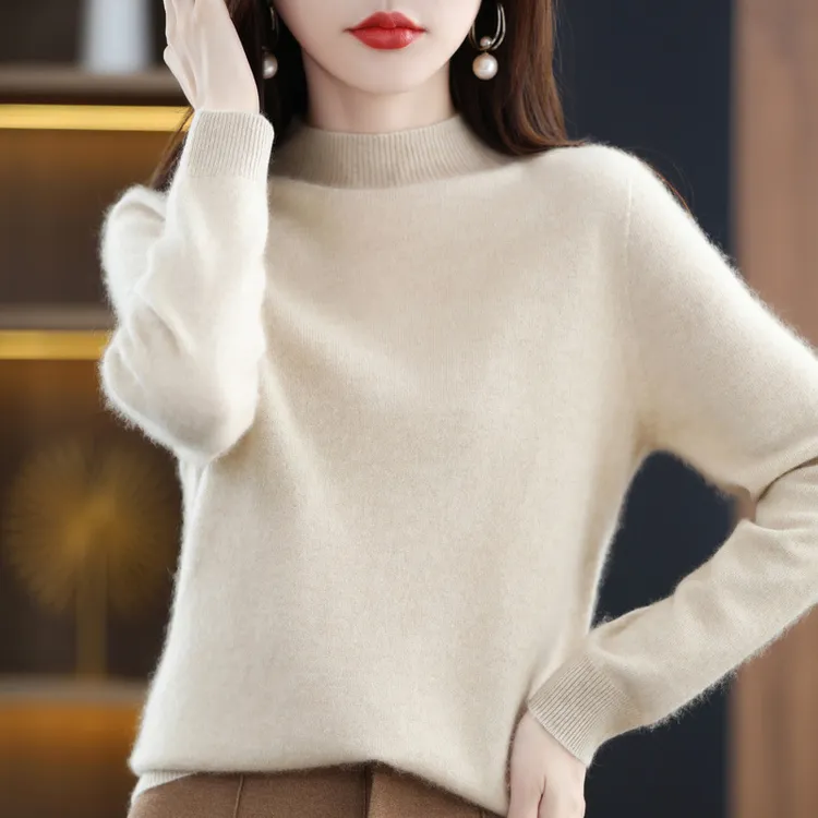 22加厚新款女半高领舒适宽松打底毛衣套头非羊毛纯色针织衫秋冬