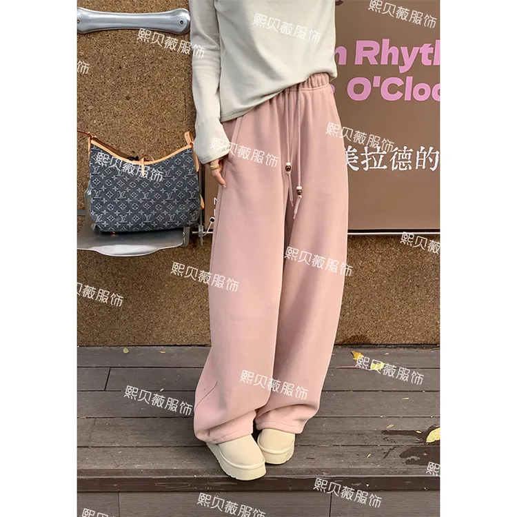 熙贝薇6 抽绳松紧腰可束脚加绒加厚宽松百搭阔腿弯刀裤 G5666
