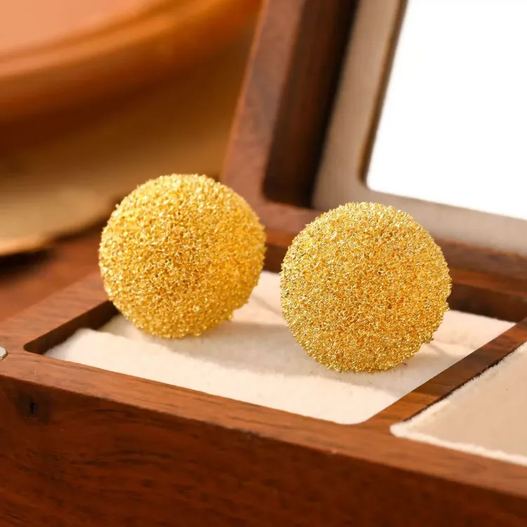 铜合金耳饰 磨砂颗粒感圆形半圆小众气质轻奢高级耳饰 S46