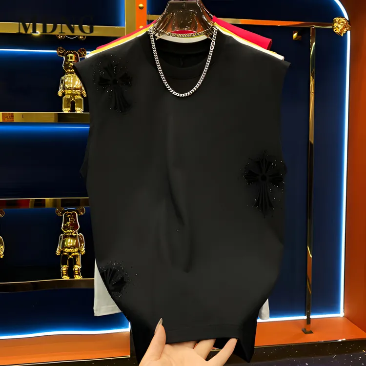 MDNG夏季百搭时尚新款男士圆领轻奢无袖透气背心男装薄款休闲短袖