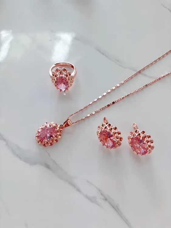 铜合金合成锆石耳饰 3005 双层半圆新疆民族风 时尚三件套首饰