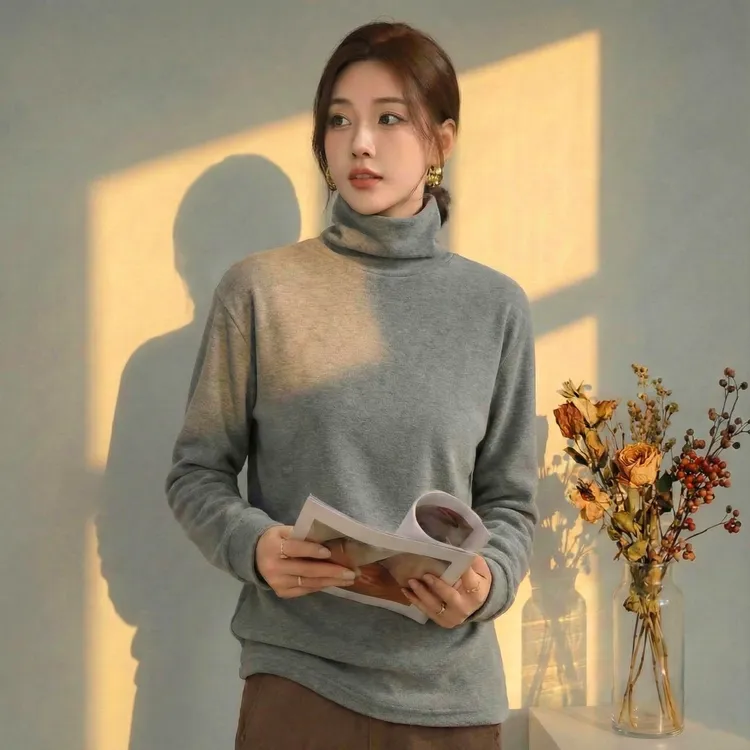 2025新款【美丽诺羊毛】高领暖绒T/锁温保暖时尚内搭长袖打底T恤女