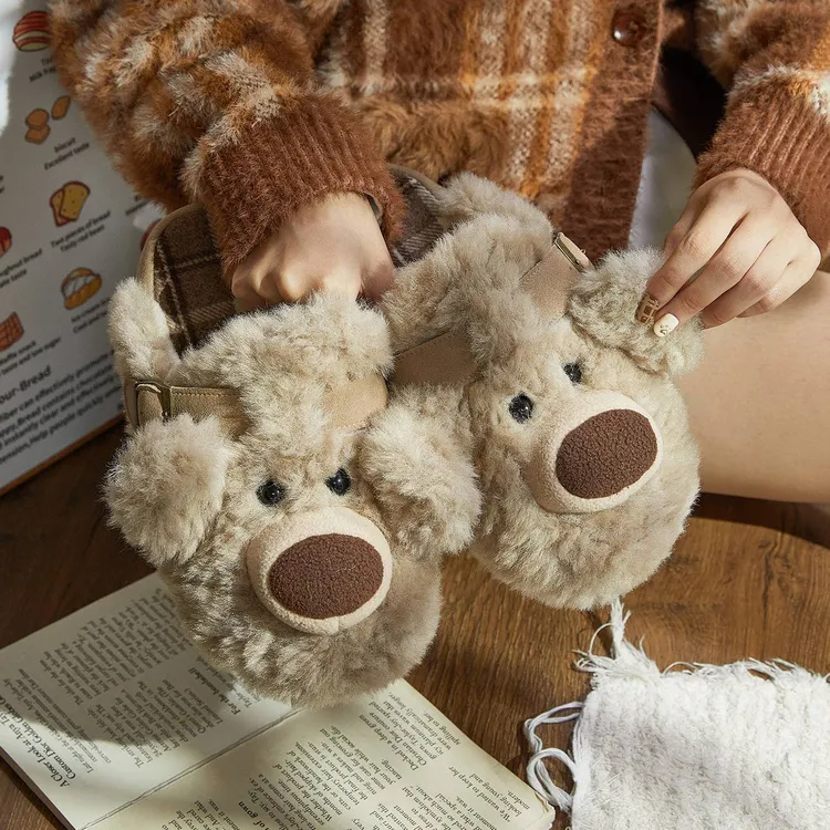 冬季网红防滑保暖大鼻狗情侣款外穿室内棉拖鞋9918