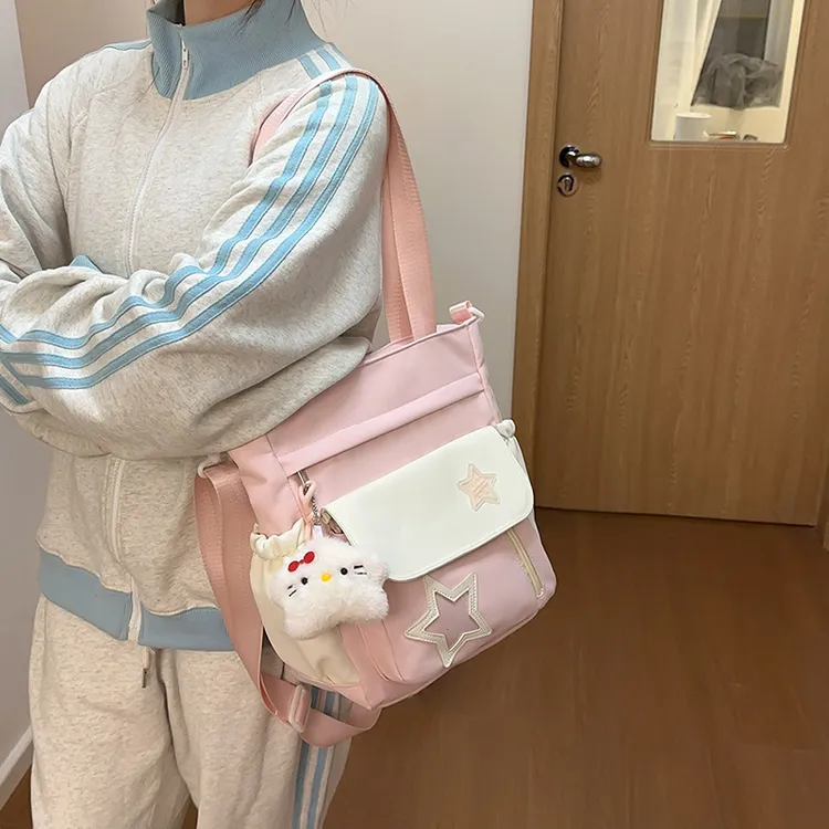 韩板可爱斜挎包女2025新款时尚大容量单肩包学生上课手提托特包潮