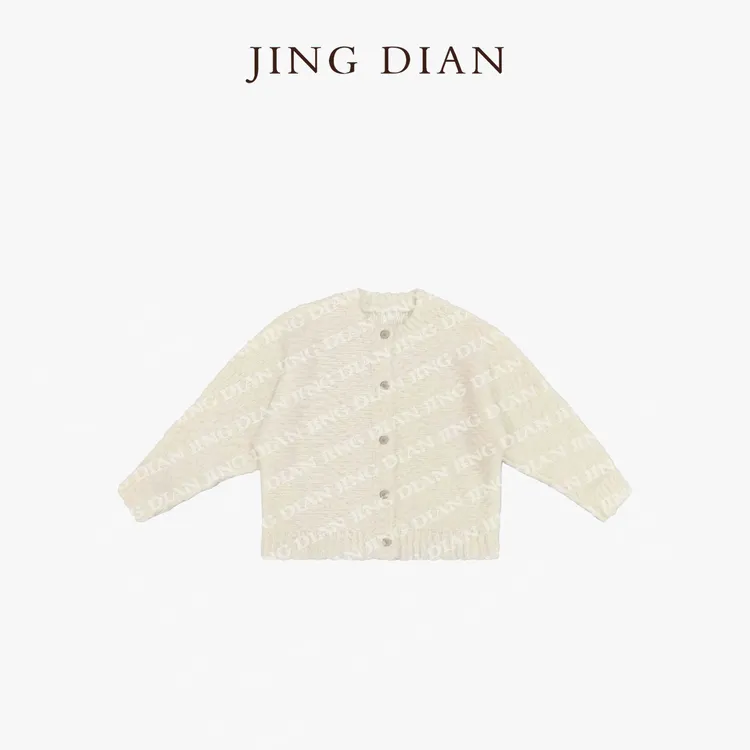 【JINGDIAN】定制款米白色香风羊毛针织小外套 简约宽松秋冬