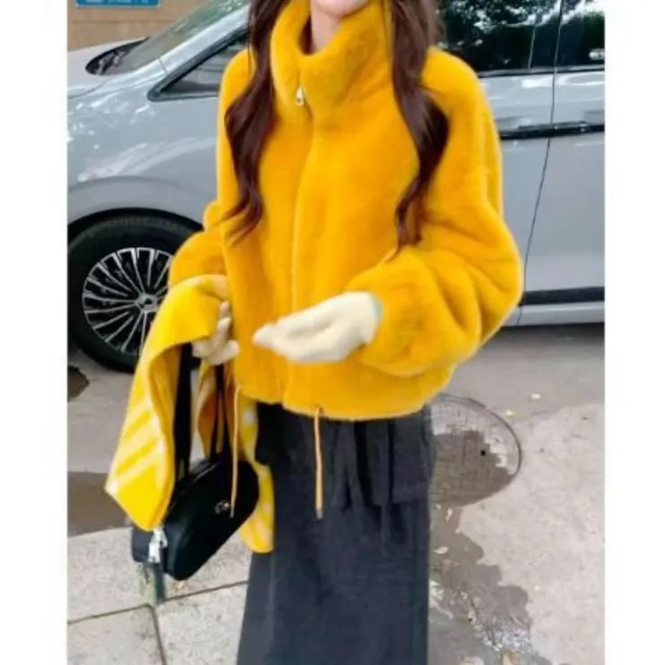 L198806-高级感韩系立领外套女2025冬季新款宽松加厚保暖开衫上衣