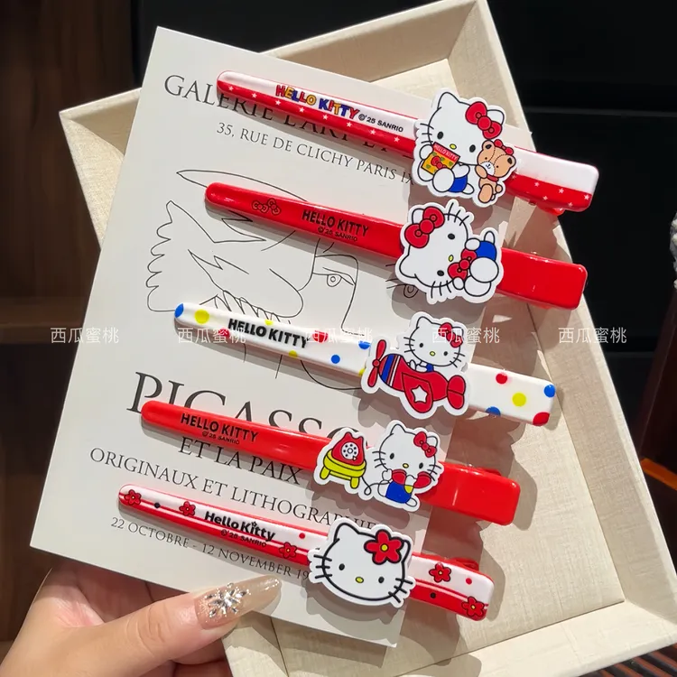 新款可爱红色猫咪少女超大鸭嘴夹公主发饰一字夹Kitty刘海侧边夹