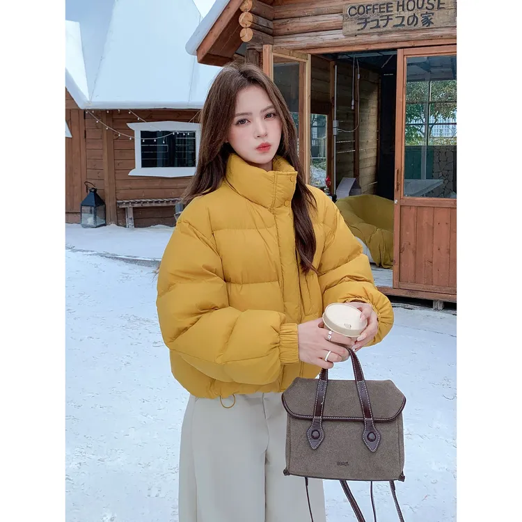 姜黄色短款羽绒服女冬季小个子2025新款95白鸭绒韩版加厚面包服