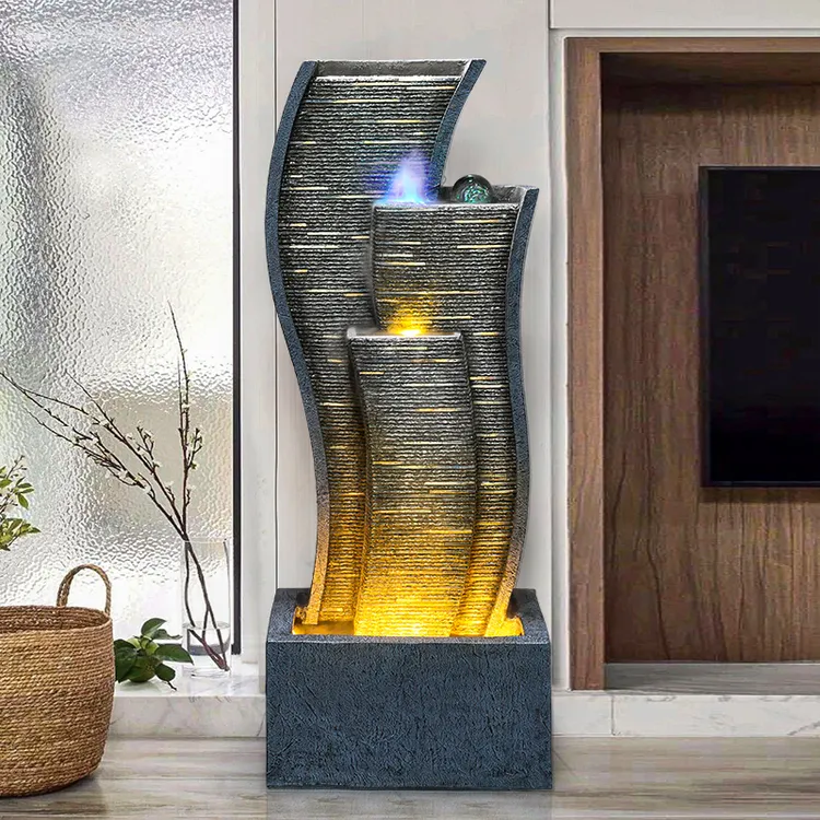 现代简约一帆风顺水幕墙轻奢流水摆件循环水景客厅玄关电视柜装饰