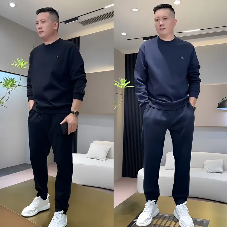 2025秋季新款男士简约舒适时尚休闲运动圆领卫衣束脚卫裤两件套装