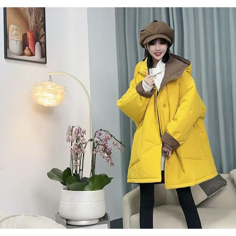 【沐木流浪记】（星雨）冬季时尚休闲连帽双面穿飘带棉服外套z