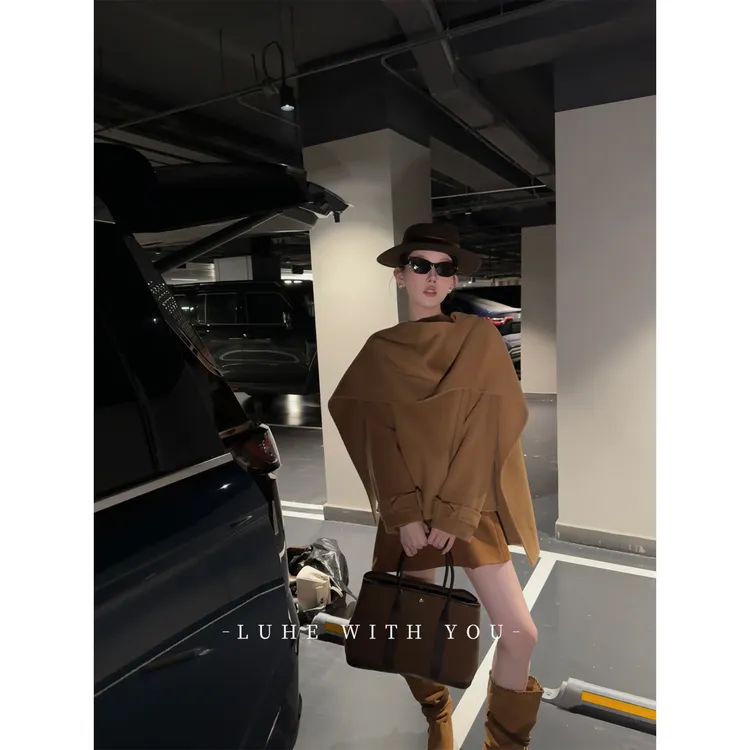 LUHE【摩卡契约】hehe私服~100绵羊毛带围巾双面呢大衣