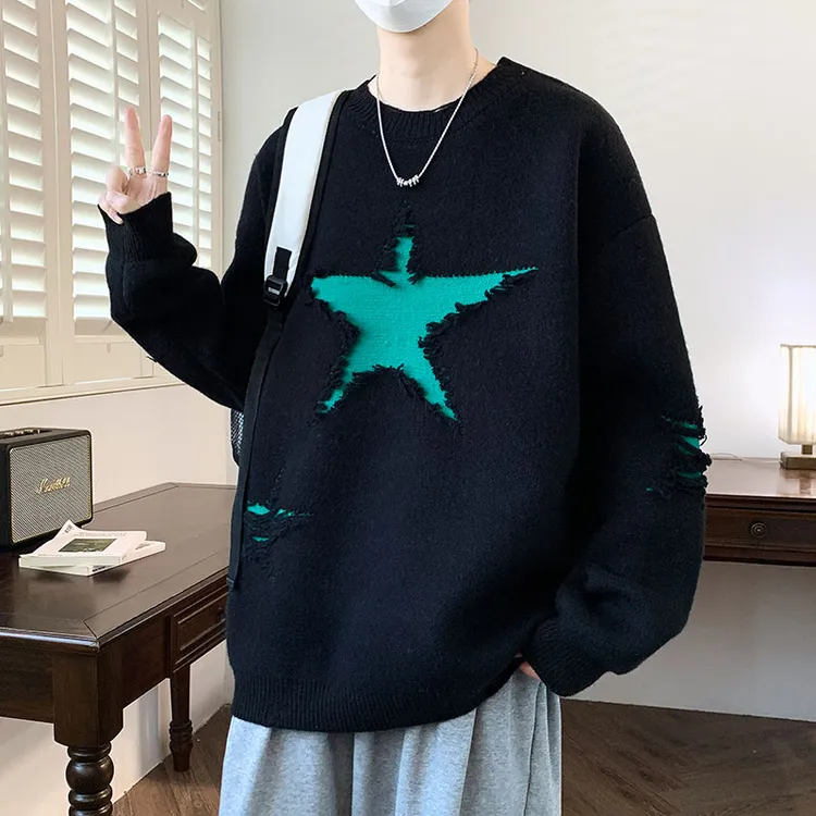 韩版潮流男士新款毛衣秋冬季美式休闲针织打底衫设计感圆领毛线衣