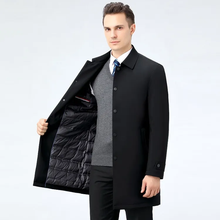 2025年冬季新款男轻薄羽绒服中年商务高档白鸭绒保暖系扣外套中长