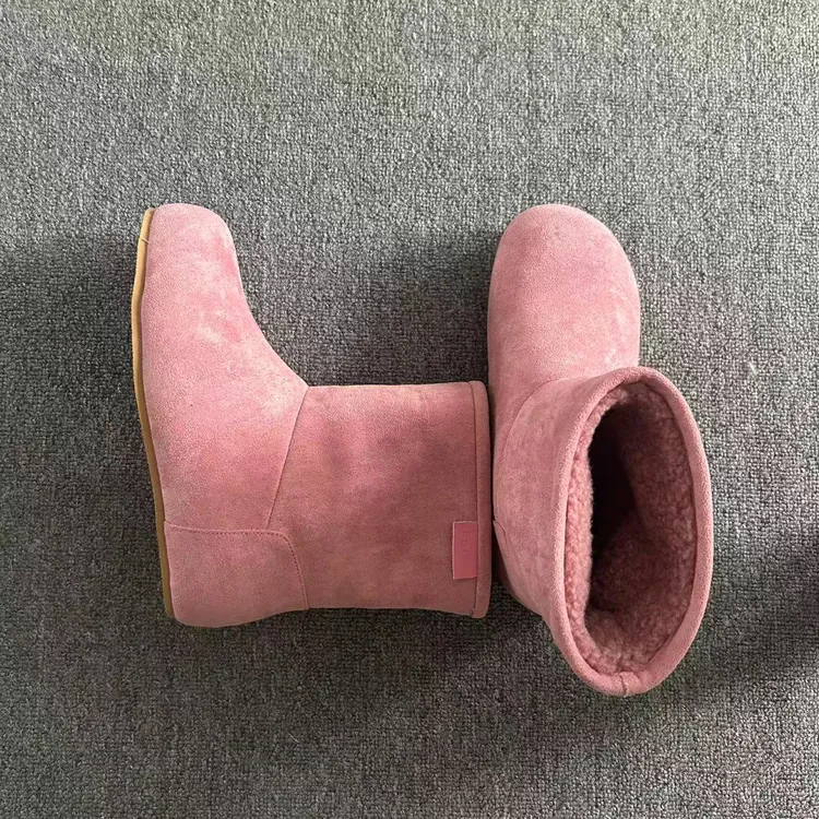 糖果色磨砂软皮大头马丁靴女2025韩版加绒保暖平底勃肯短靴雪地靴