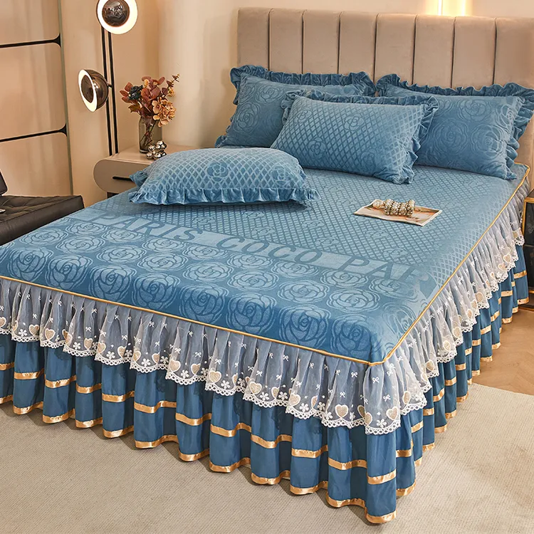 公主风加厚牛奶绒床裙罩单件冬季保暖夹棉床罩床笠带裙边2025新款