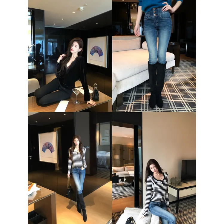 【禾呈】秋冬季时尚韩版修身显瘦高腰保暖牛仔裤女百搭小脚裤10798