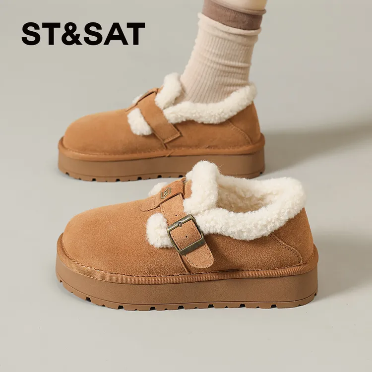 星期六保暖勃肯鞋厚款2025新款秋冬季内增高雪地靴女厚底毛毛棉鞋