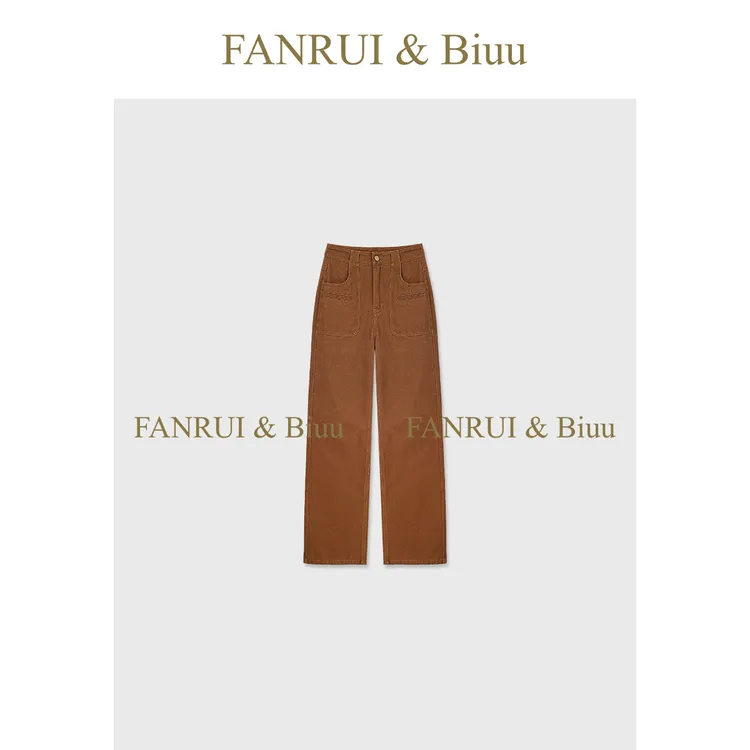 FANRUI/泛芮「贝贝biuu」复古百搭显瘦设计感气质休闲直筒裤B17991