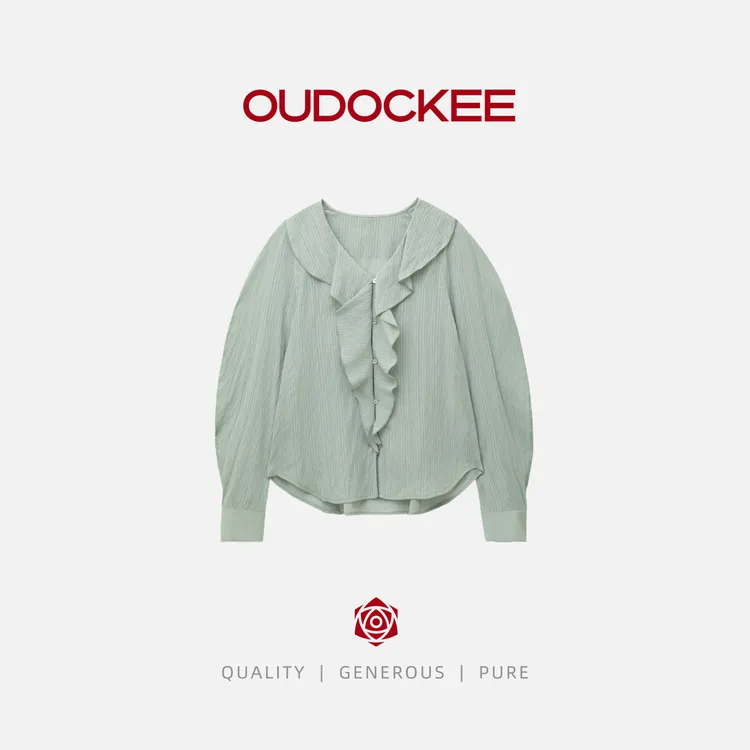 OUDOCKEE 鸥鸥【薄荷】设计感气质花边娃娃领时尚衬衫 SACE629T