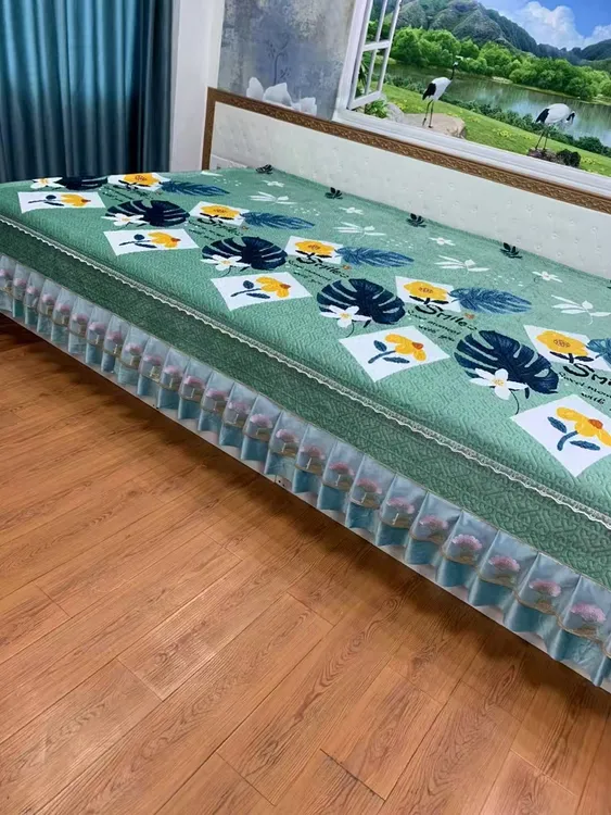 2私人定制水晶绒炕罩床盖绗缝床裙床单加厚花边夹棉榻榻米