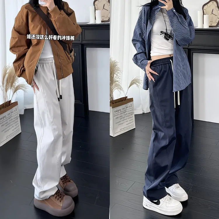 美式拼接解构弯刀冲锋裤男女秋冬季百搭直筒休闲加绒潮牌工装裤子