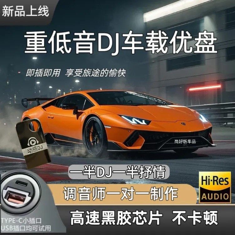 【视频同款】重低音动感车载DJ优盘-抒情DJ各一半 通用款