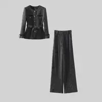 〈纪朵研〉H574轻奢重工黑色小香风两件套2025冬季新款好看绑带套装