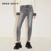 【贤哥专享】Miss Sixty2024春季新款牛仔裤女中腰复古黑灰修身小脚