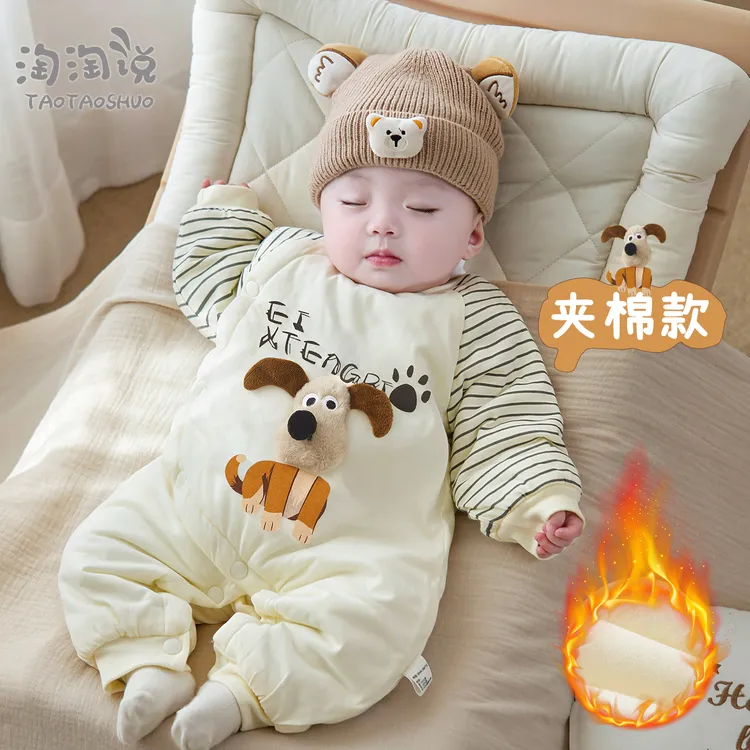 婴儿夹棉外出服秋冬装婴幼儿加厚连体衣保暖棉袄一岁宝宝棉服冬季