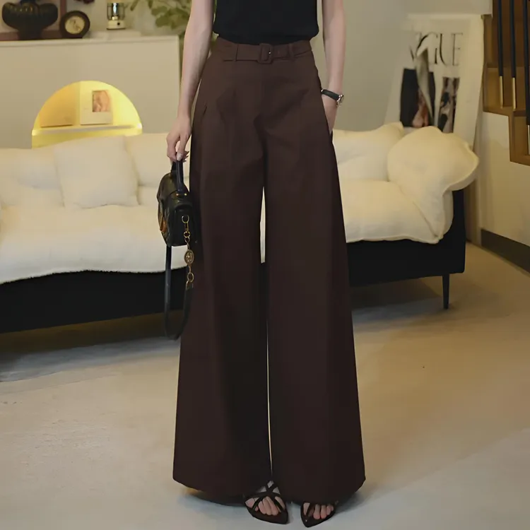 高腰阔腿裤女2025春秋新款高腰A版西装裤松弛感休闲深焙棕直筒裤