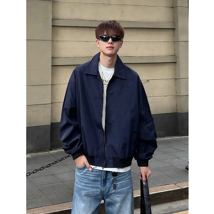 美式cleanfit飞行员夹克外套男款秋季痞帅短款廓形翻领工装棒球服