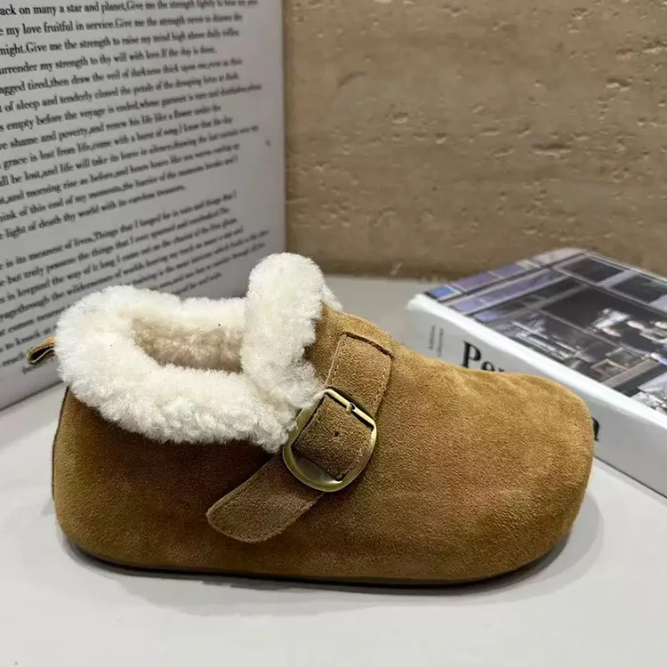 厚底加绒全包勃肯鞋一脚蹬毛毛鞋2025新款冬季保暖棉鞋博肯豆豆鞋