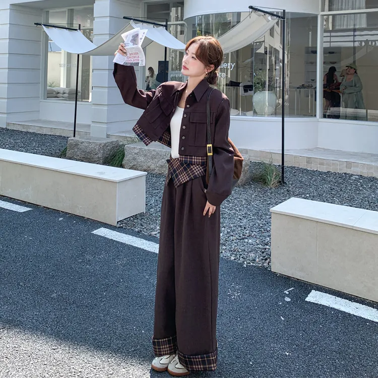 复古格纹美拉德套装2025春秋新款韩系ins工装风甜酷松弛感两件套