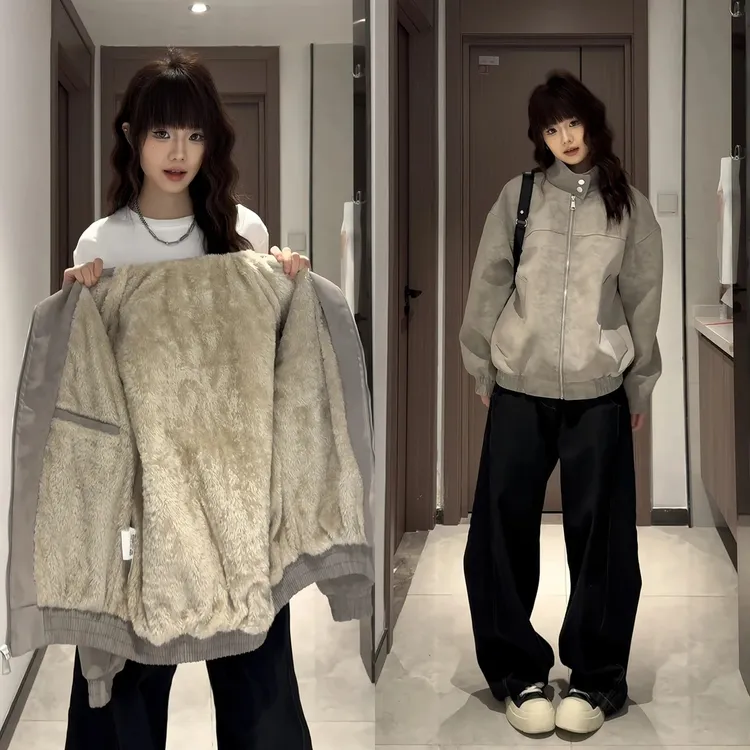 扎染皮棉服男冬季加绒加厚美式复古夹克短款立领痞帅高级棉衣外套