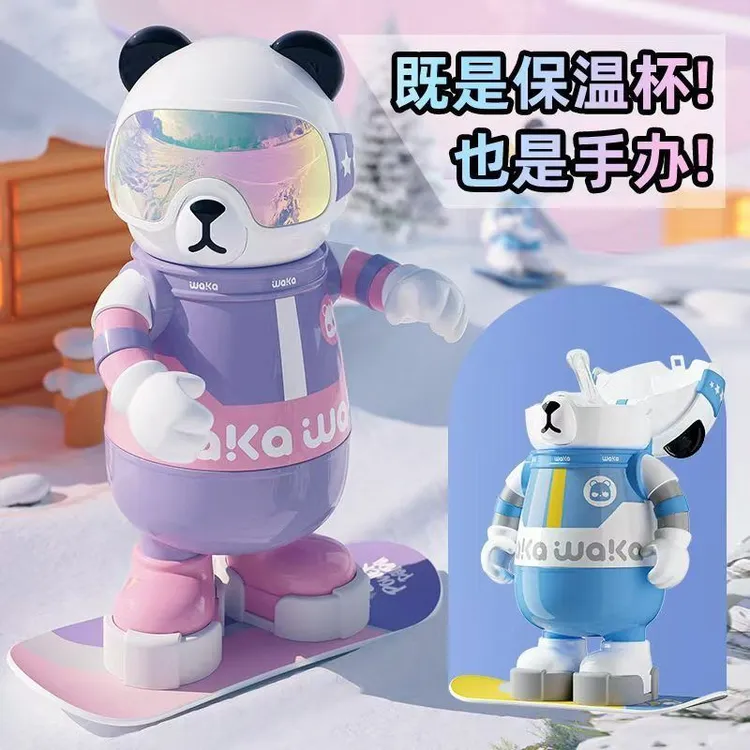 waka熊猫保温杯男女高颜值卡通潮玩手办316L内胆食品级儿童水杯