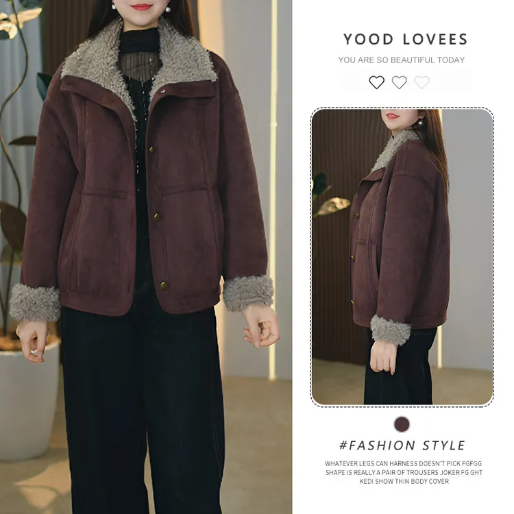 休闲复古风加绒毛毛外套女2025冬季新款时尚百搭宽松保暖加厚上衣