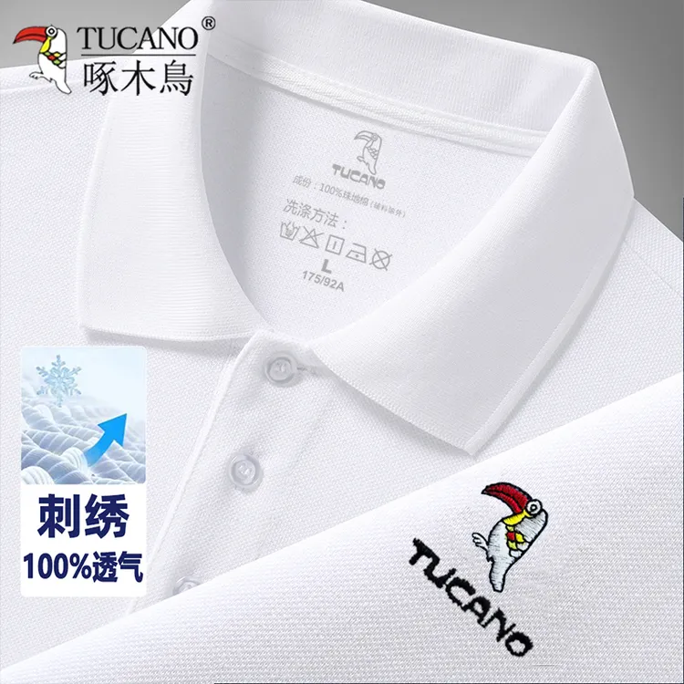 啄木鳥短袖polo衫男夏季刺绣珠地棉休闲翻领透气男士T恤半袖上衣
