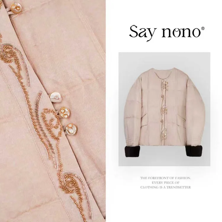 懒猫nono│Saynono 时尚重工钉珠设计袖口水貂毛鹅绒服GGJ91011GYY