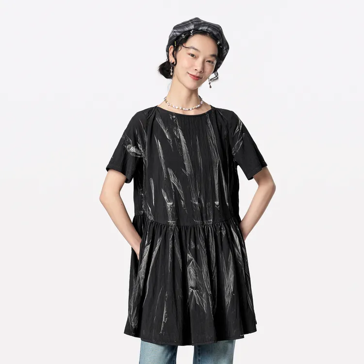 【商场同款】MOVEUP幻走夏季新款 圆领扎染收褶设计连衣裙124221340