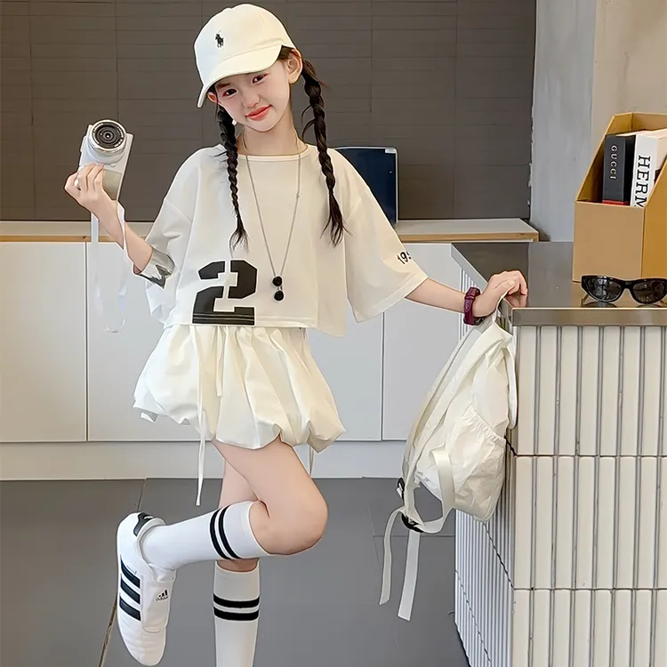 女童2025新款夏季薄款洋气韩版休闲T恤小香公主风泡泡裙两件套潮