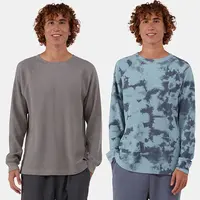 重磅水洗阿美咔叽！华夫格长袖t恤男士春秋薄款宽松大码做旧打底衫