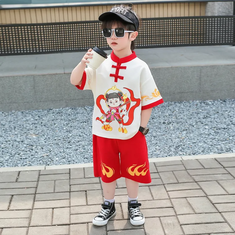 汉服男童夏季新中式哪吒衣服男宝宝2025表演服奥特曼中国风两件套