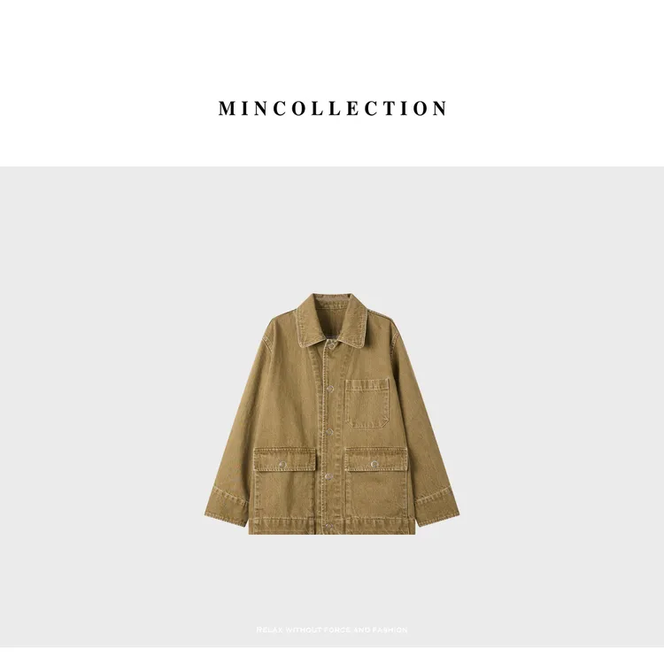 DE Mincollection卡其绿牛仔服/巴恩风重工水洗做旧牛仔外套52486
